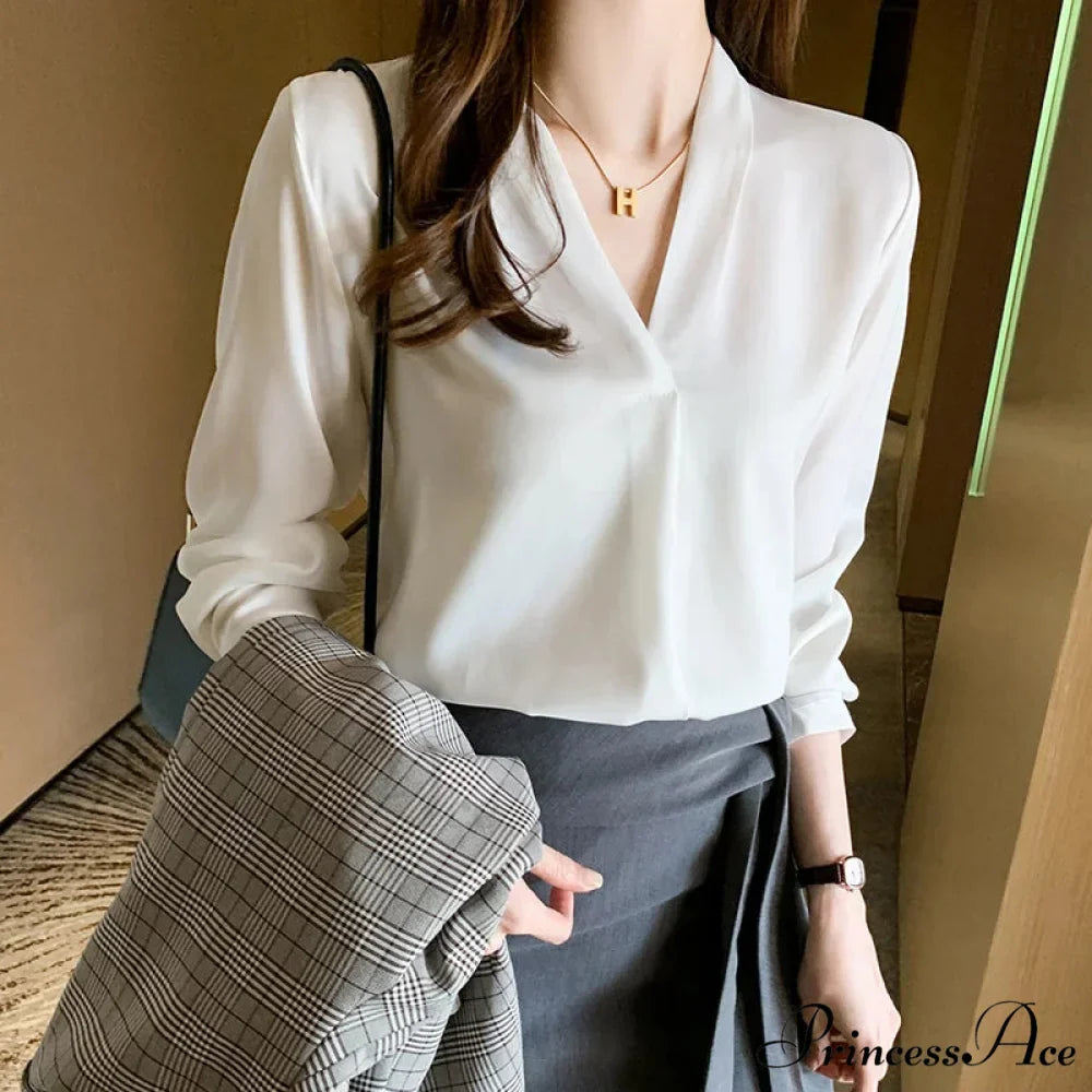 Korean Fashion V-neck Baggy Chiffon Work Blouse