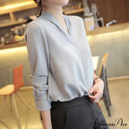 Korean Fashion V-neck Baggy Chiffon Work Blouse