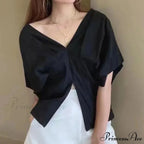 Korean Frill Design V-neck Short Sleeve Informal Blouse