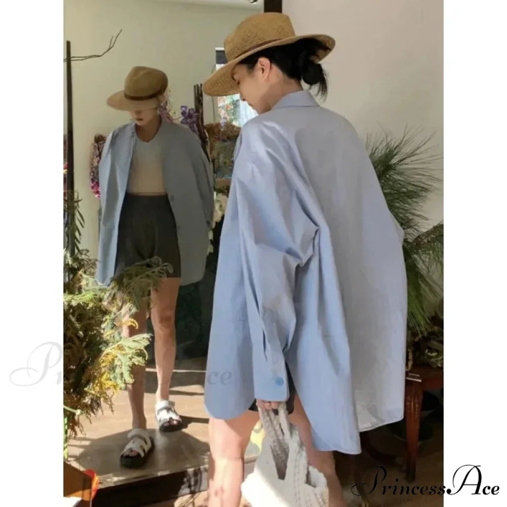 Korean Hip Hop Informal Azure Blouse Women Blouse