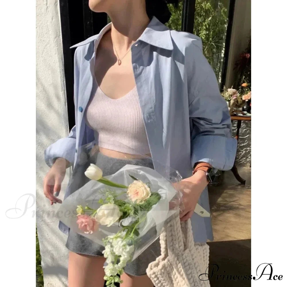 Korean Hip Hop Informal Azure Blouse Women Blouse