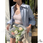 Korean Hip Hop Informal Azure Blouse Women Blouse