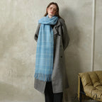 Korean Premium 30% Wool Red Plaid Tassels Mohair Warm Scarf