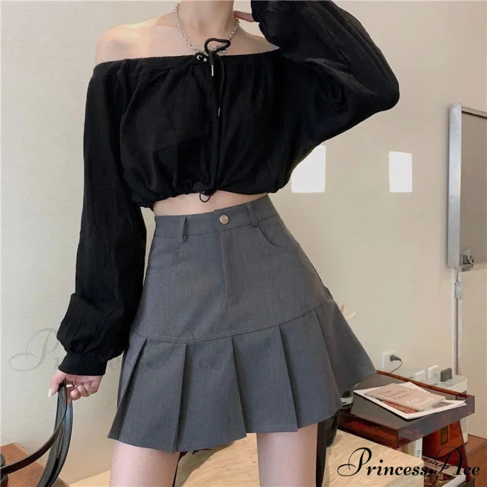 Korean Preppy High Waist A-Line Cute Short Skirt