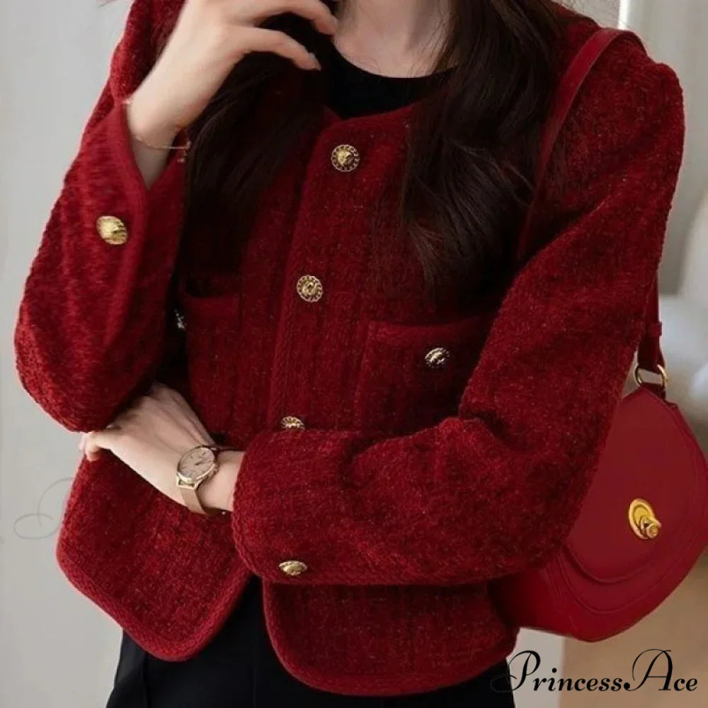 Korean Short Tweed Woolen Cardigan