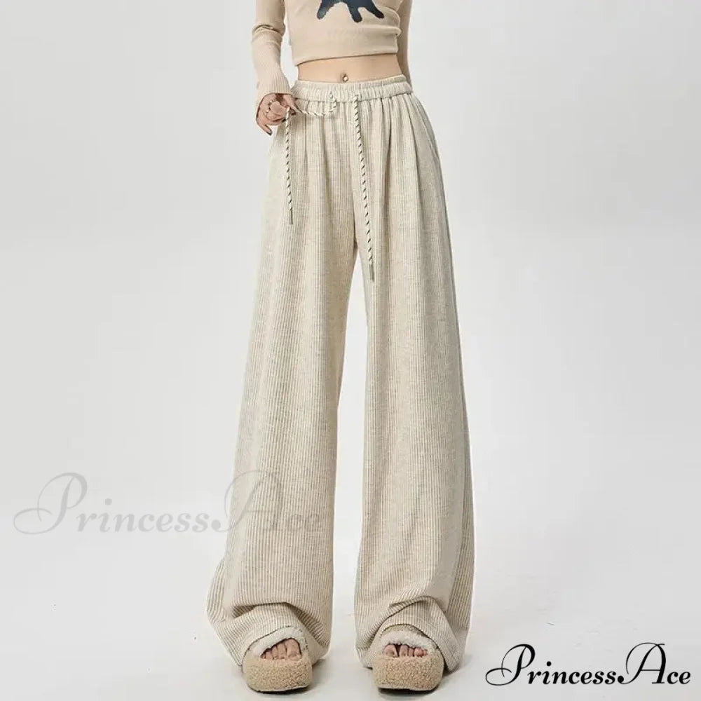 Korean Stripes Tall Waist Drawstring Trousers