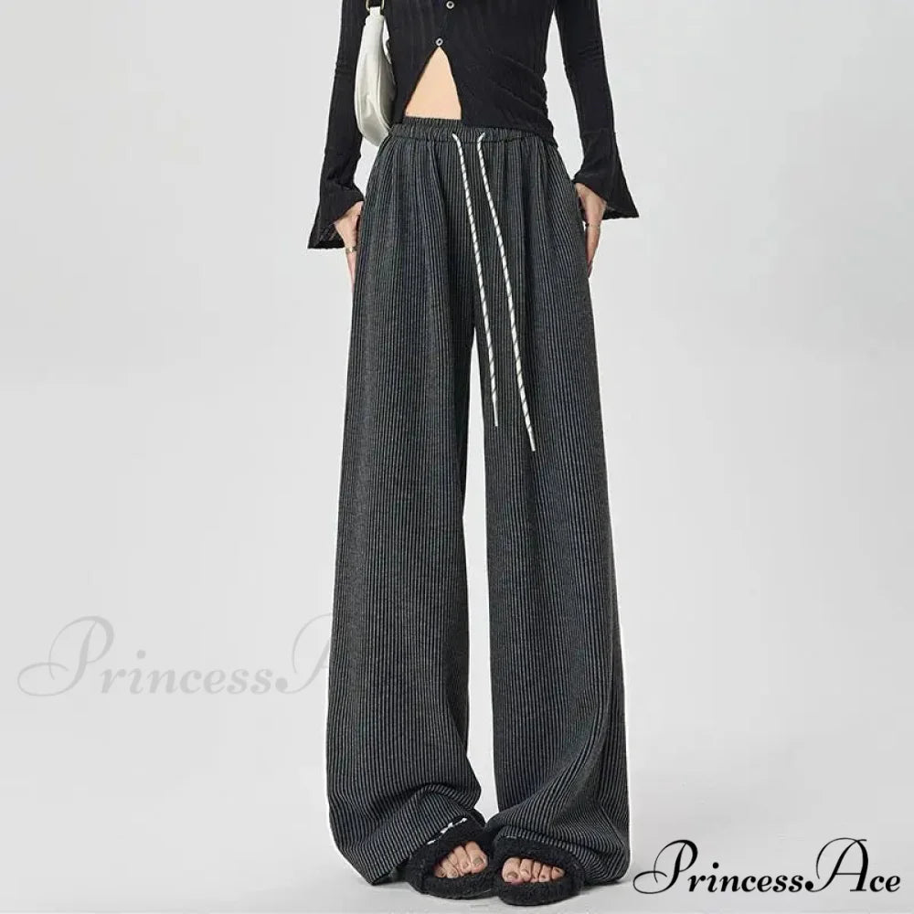 Korean Stripes Tall Waist Drawstring Trousers