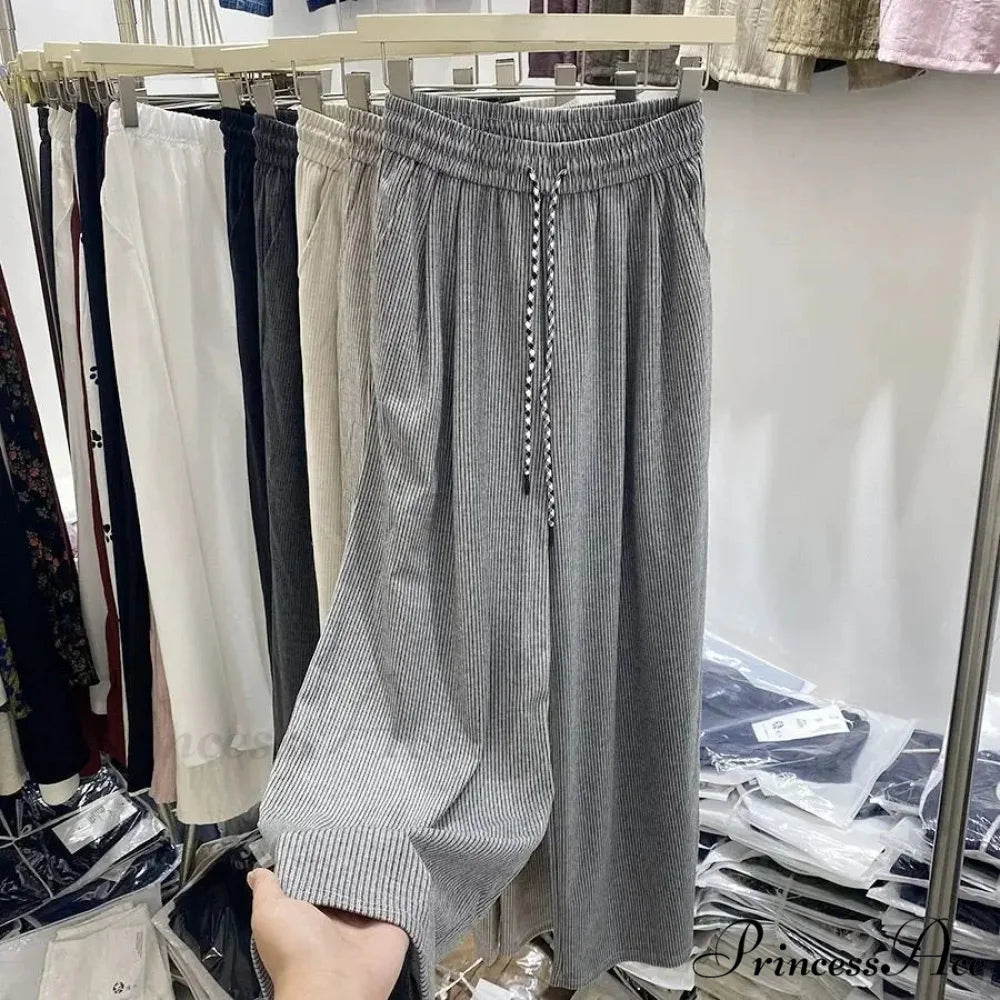 Korean Stripes Tall Waist Drawstring Trousers