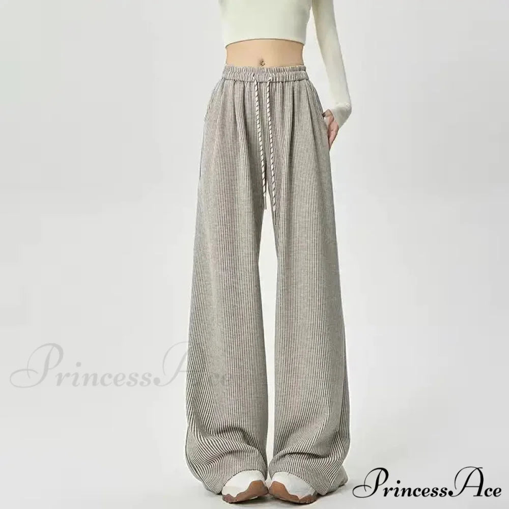 Korean Stripes Tall Waist Drawstring Trousers