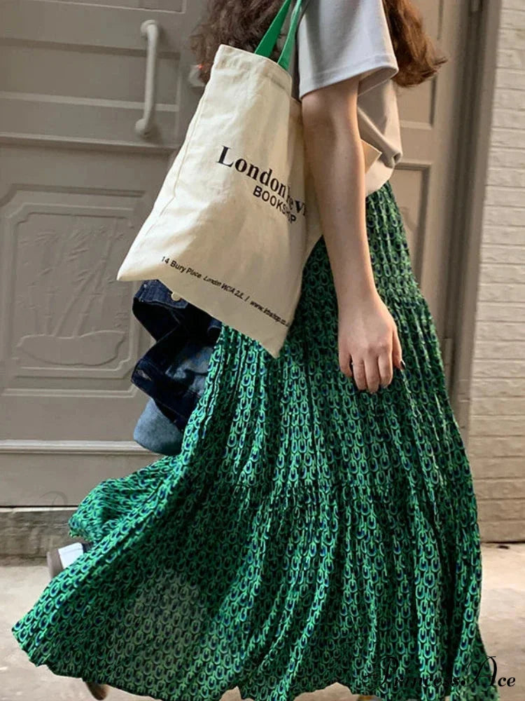 Korean Style Informal Timeless Women's Maxi Floral Skirt Relaxed A-line