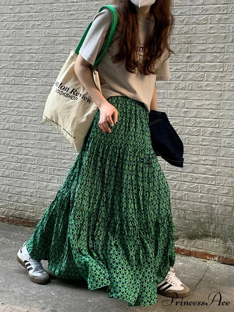 Korean Style Informal Timeless Women's Maxi Floral Skirt Relaxed A-line