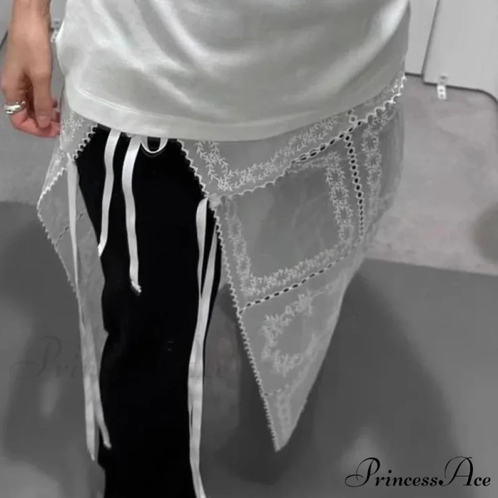 Korean Style Lace Mesh Overlay Long Retro Skirt
