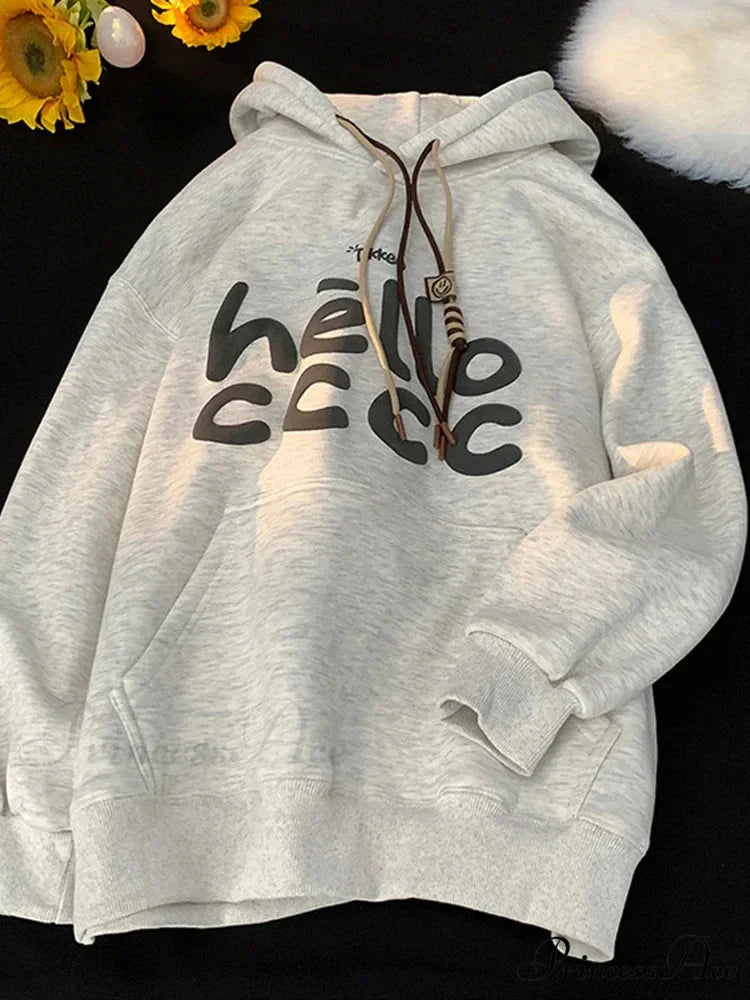Korean Style Letter Printed Fleece Hoodie