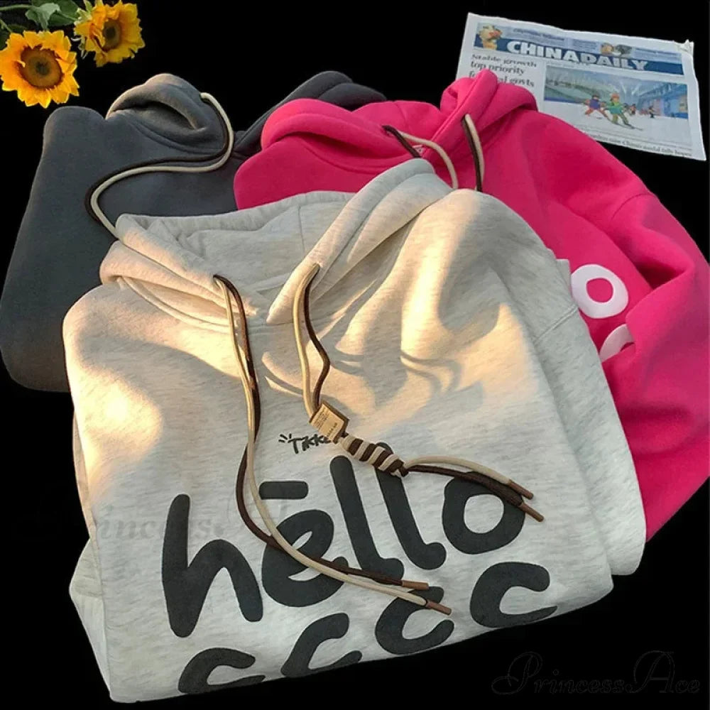 Korean Style Letter Printed Fleece Hoodie
