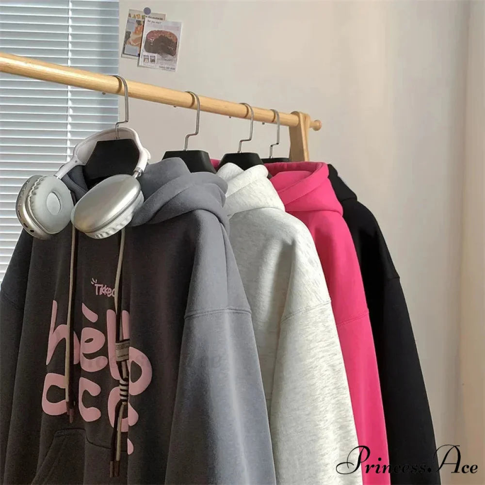 Korean Style Letter Printed Fleece Hoodie
