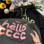 Korean Style Letter Printed Fleece Hoodie