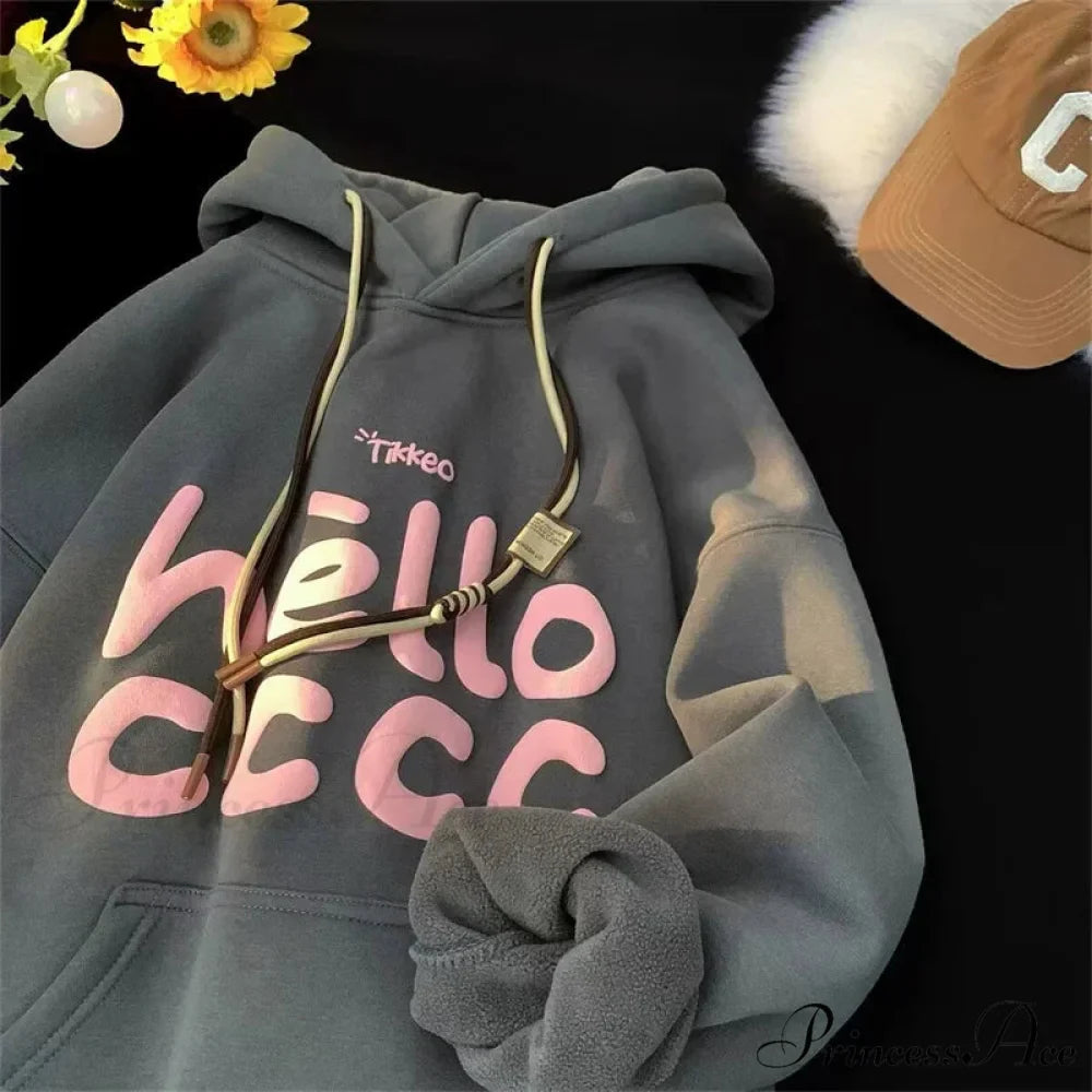 Korean Style Letter Printed Fleece Hoodie
