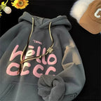 Korean Style Letter Printed Fleece Hoodie