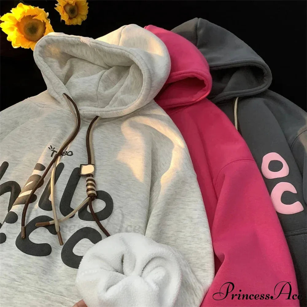 Korean Style Letter Printed Fleece Hoodie