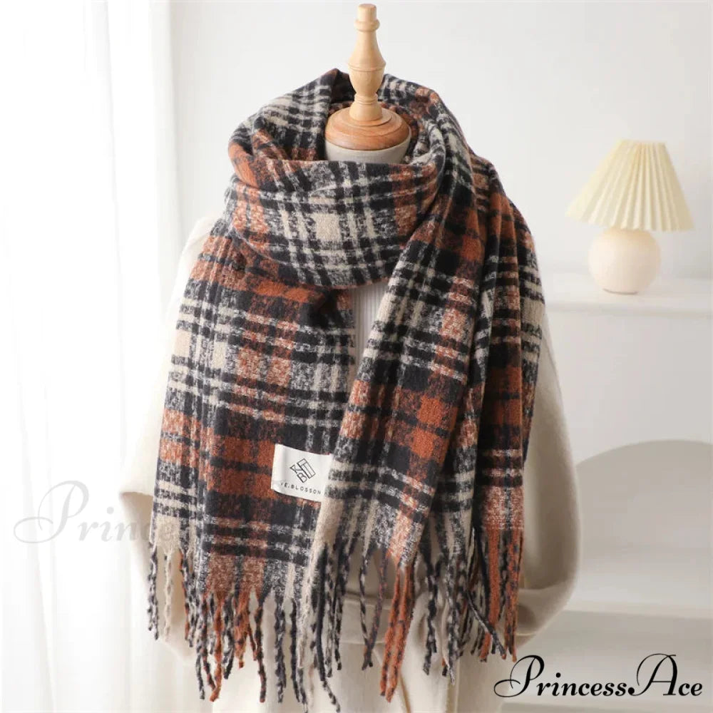 Korean Style Plaid Cashmere Pashmina Wrap Scarf - Winter Warm and Thick