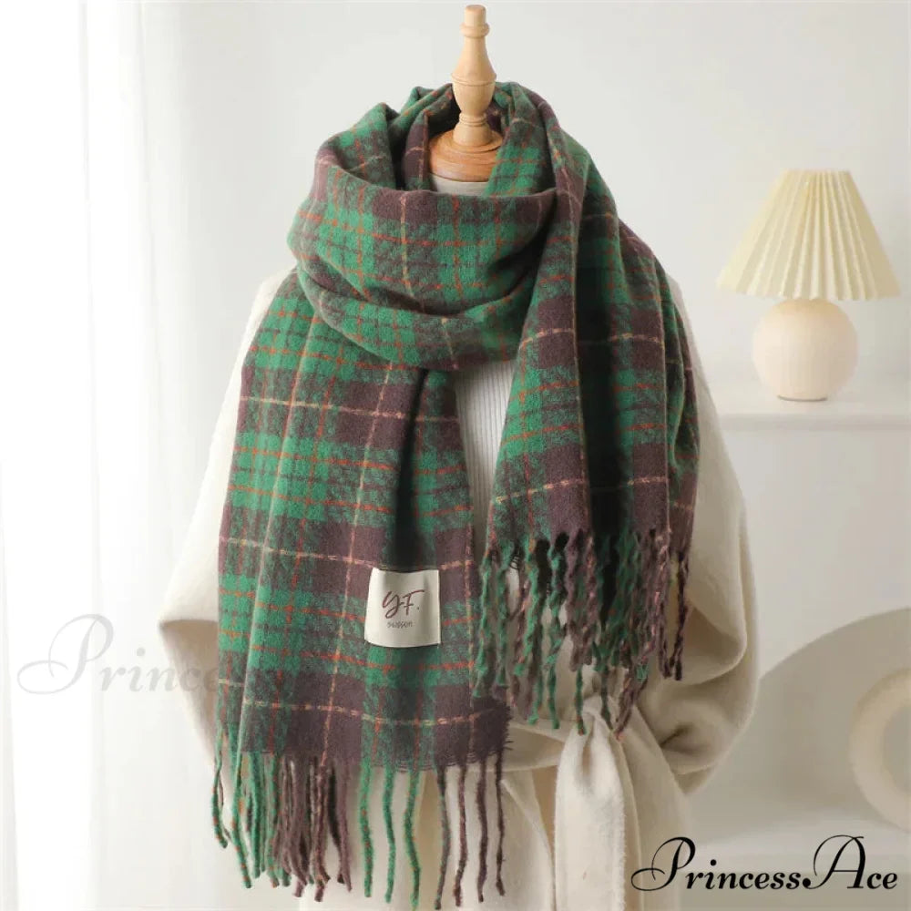 Korean Style Plaid Cashmere Pashmina Wrap Scarf - Winter Warm and Thick