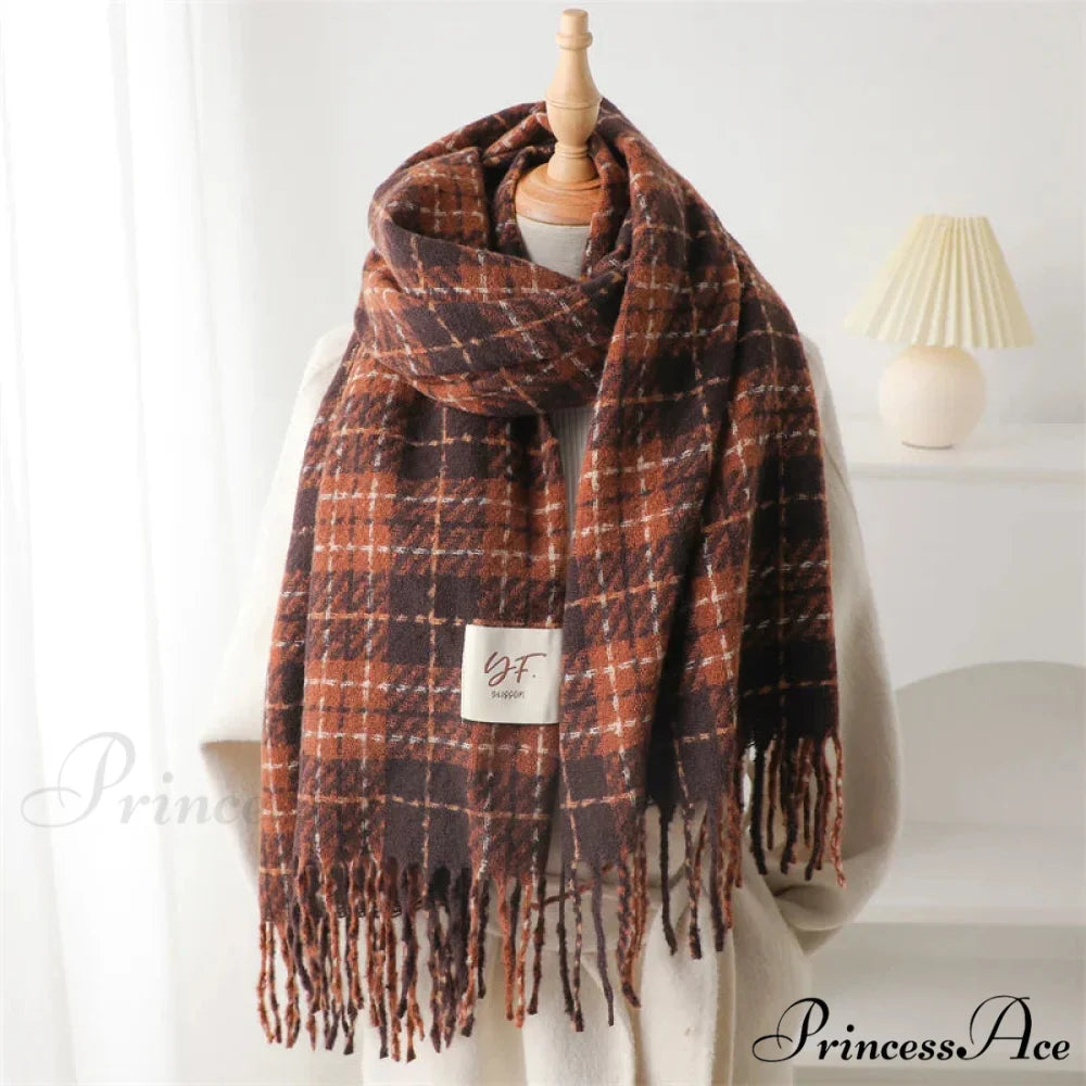 Korean Style Plaid Cashmere Pashmina Wrap Scarf - Winter Warm and Thick