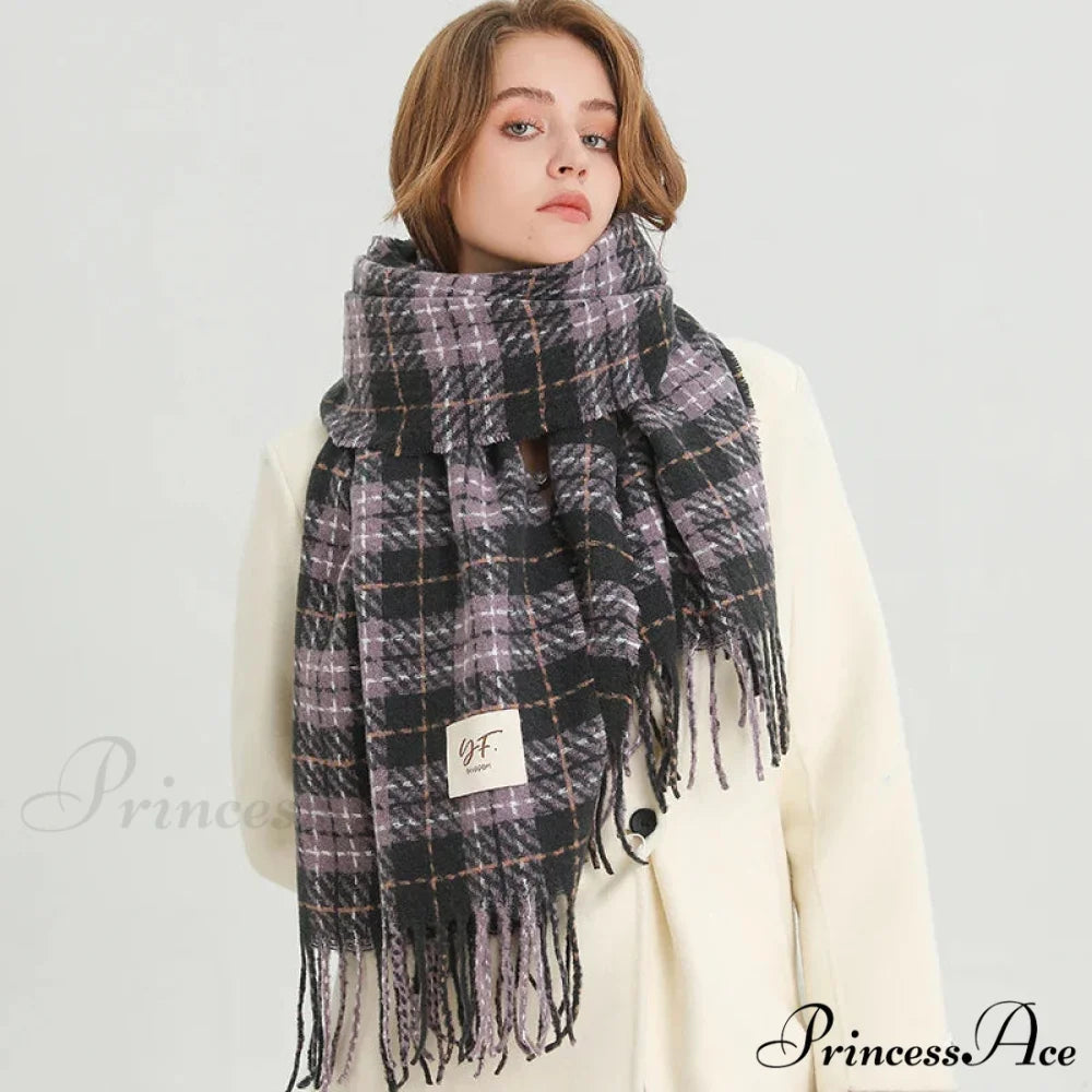 Korean Style Plaid Cashmere Pashmina Wrap Scarf - Winter Warm and Thick