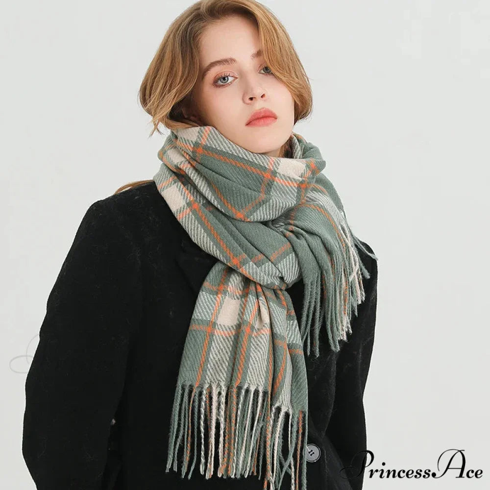 Korean Style Thick Warm Shawl Wrap Plaid Cashmere Blanket Scarf