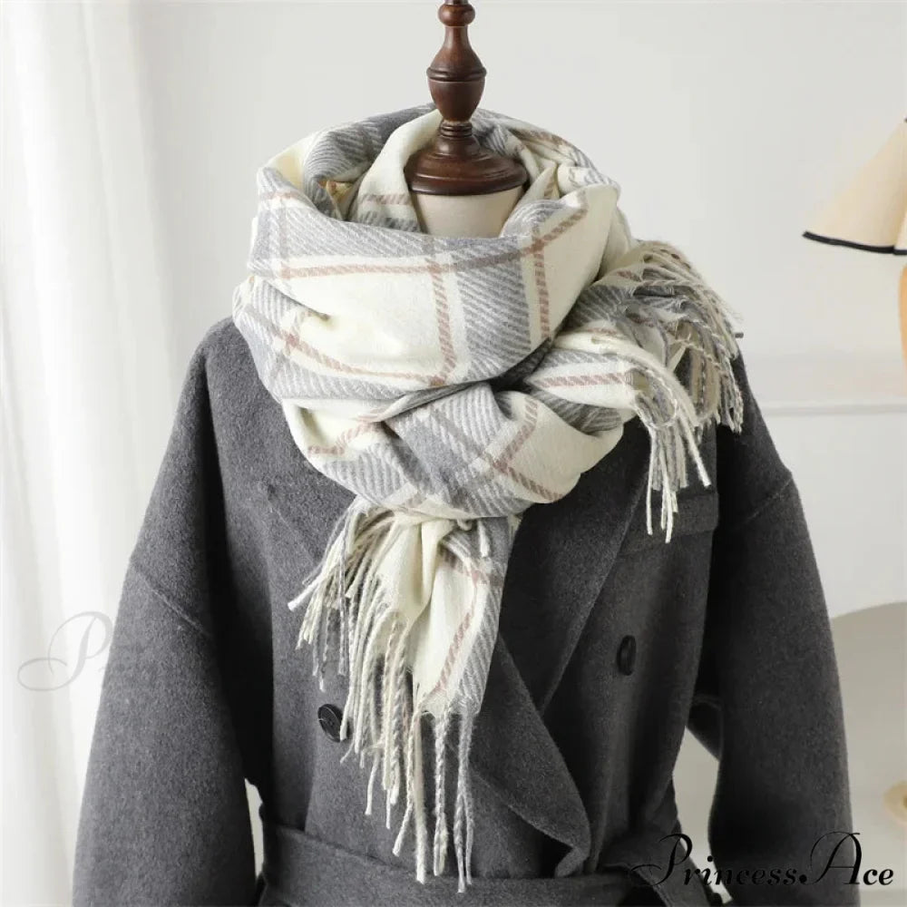 Korean Style Thick Warm Shawl Wrap Plaid Cashmere Blanket Scarf