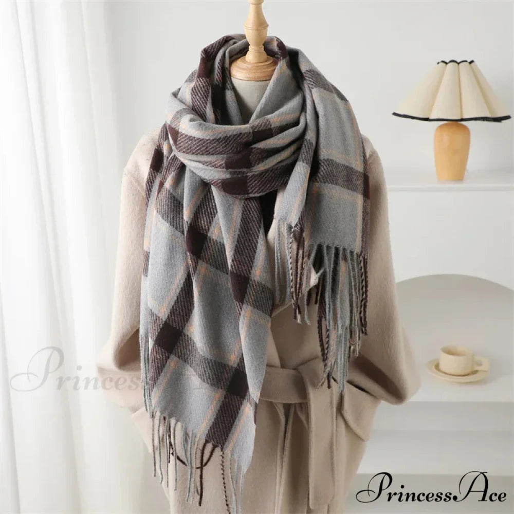 Korean Style Thick Warm Shawl Wrap Plaid Cashmere Blanket Scarf