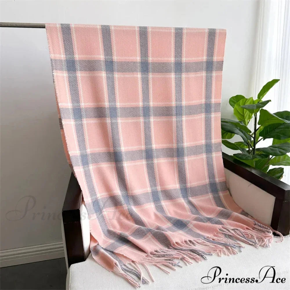 Korean Style Thick Warm Shawl Wrap Plaid Cashmere Blanket Scarf