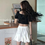 Korean Style Waist Lace-up Ruffles Pleated Skirt