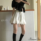 Korean Style Waist Lace-up Ruffles Pleated Skirt