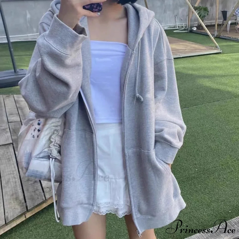 Korean Version Zip Up Loose Oversized Hoodie