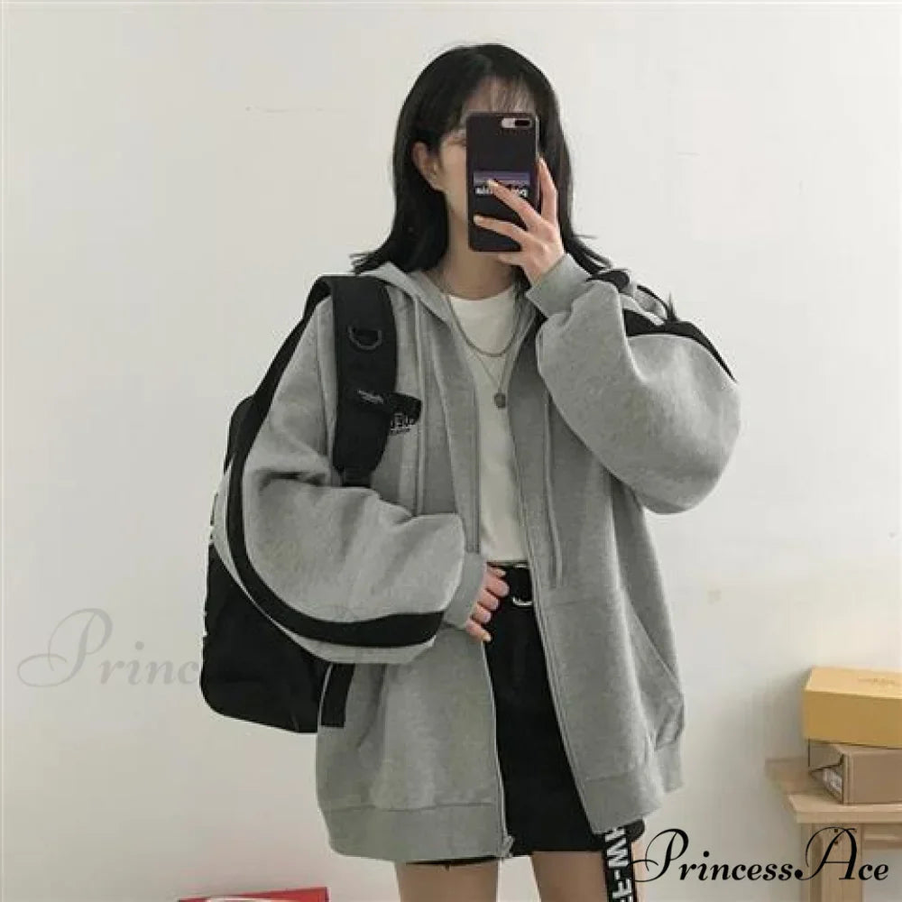 Korean Version Zip Up Loose Oversized Hoodie