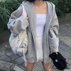 Korean Version Zip Up Loose Oversized Hoodie