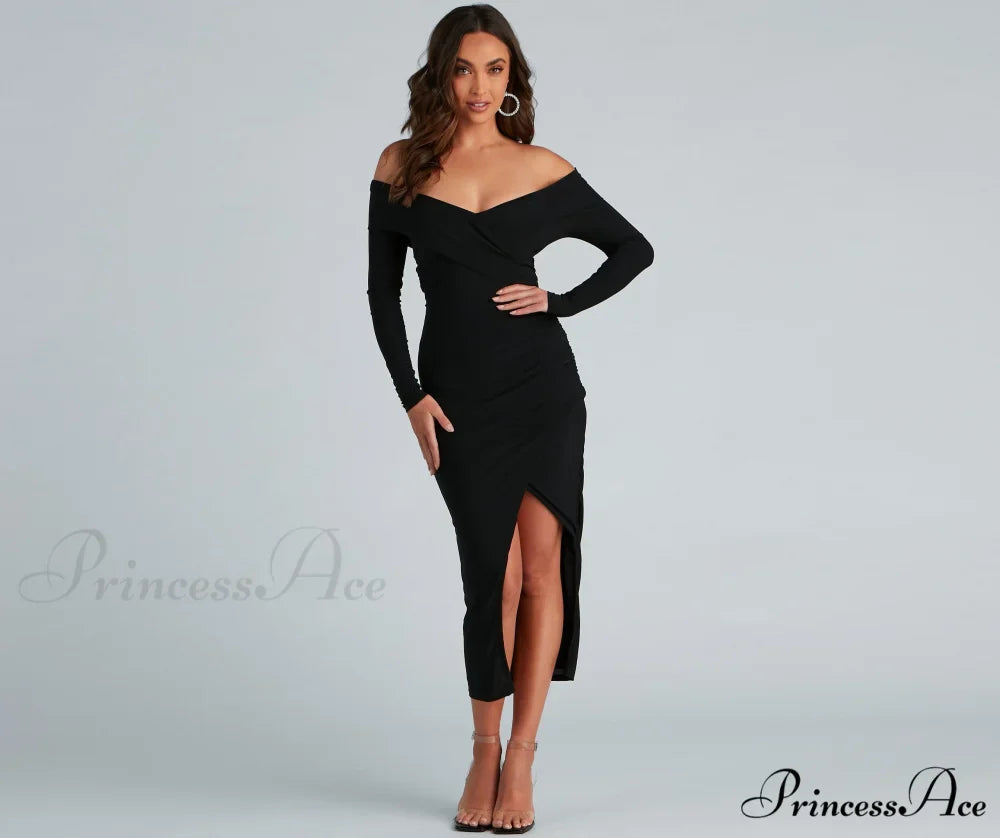 Kristy Off-The-Shoulder Stylish Formal Midi Dress