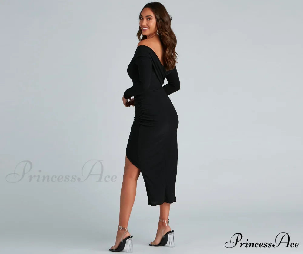 Kristy Off-The-Shoulder Stylish Formal Midi Dress