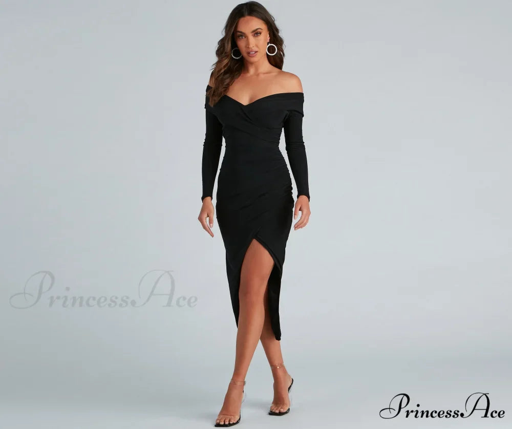 Kristy Off-The-Shoulder Stylish Formal Midi Dress