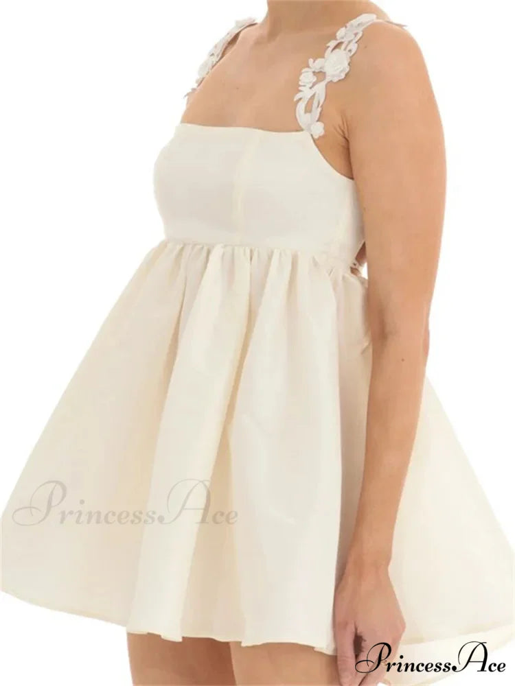 Lace A line Sleeveless Spaghetti Strap Square Neck Mini Dress