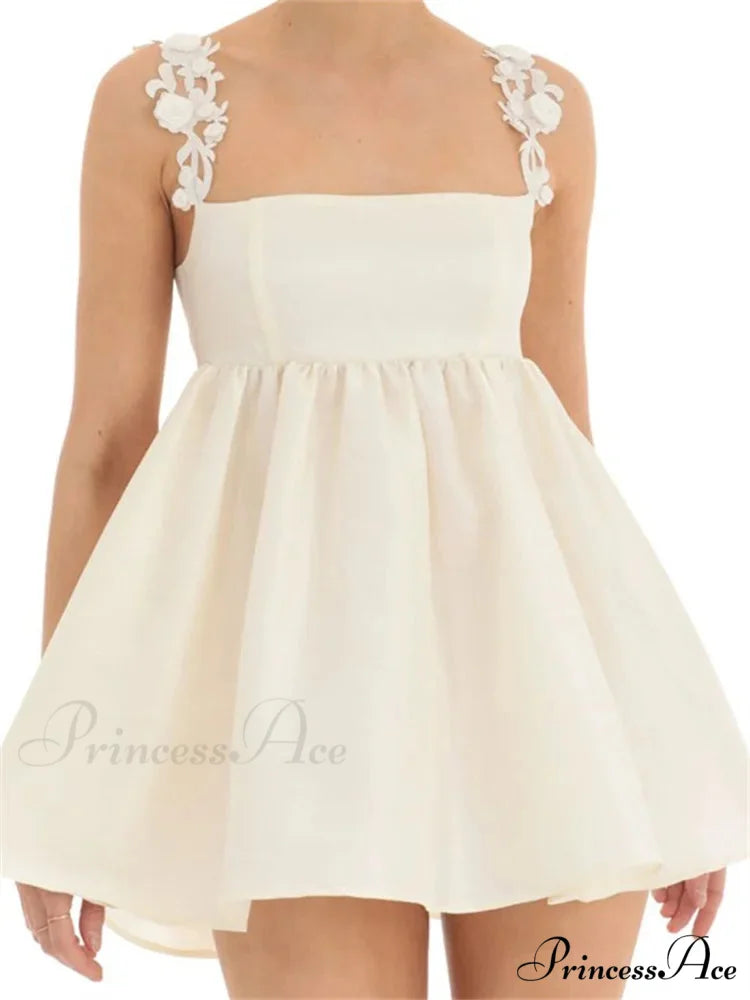 Lace A line Sleeveless Spaghetti Strap Square Neck Mini Dress