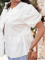 Lace Brief Sleeve Front Fasten Blouse