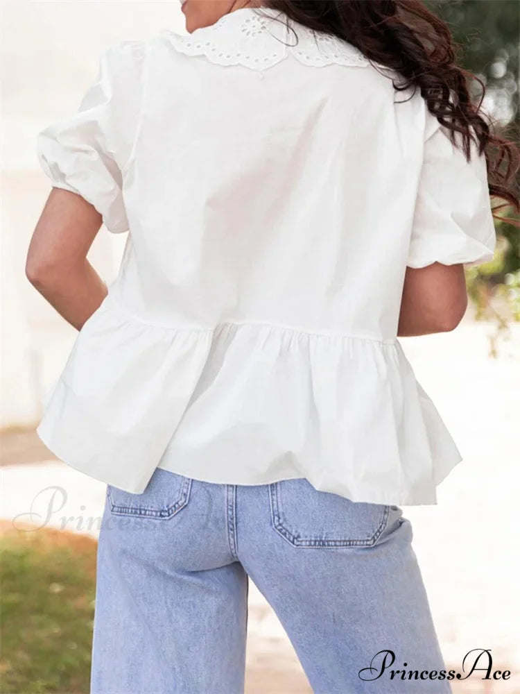 Lace Brief Sleeve Front Fasten Blouse