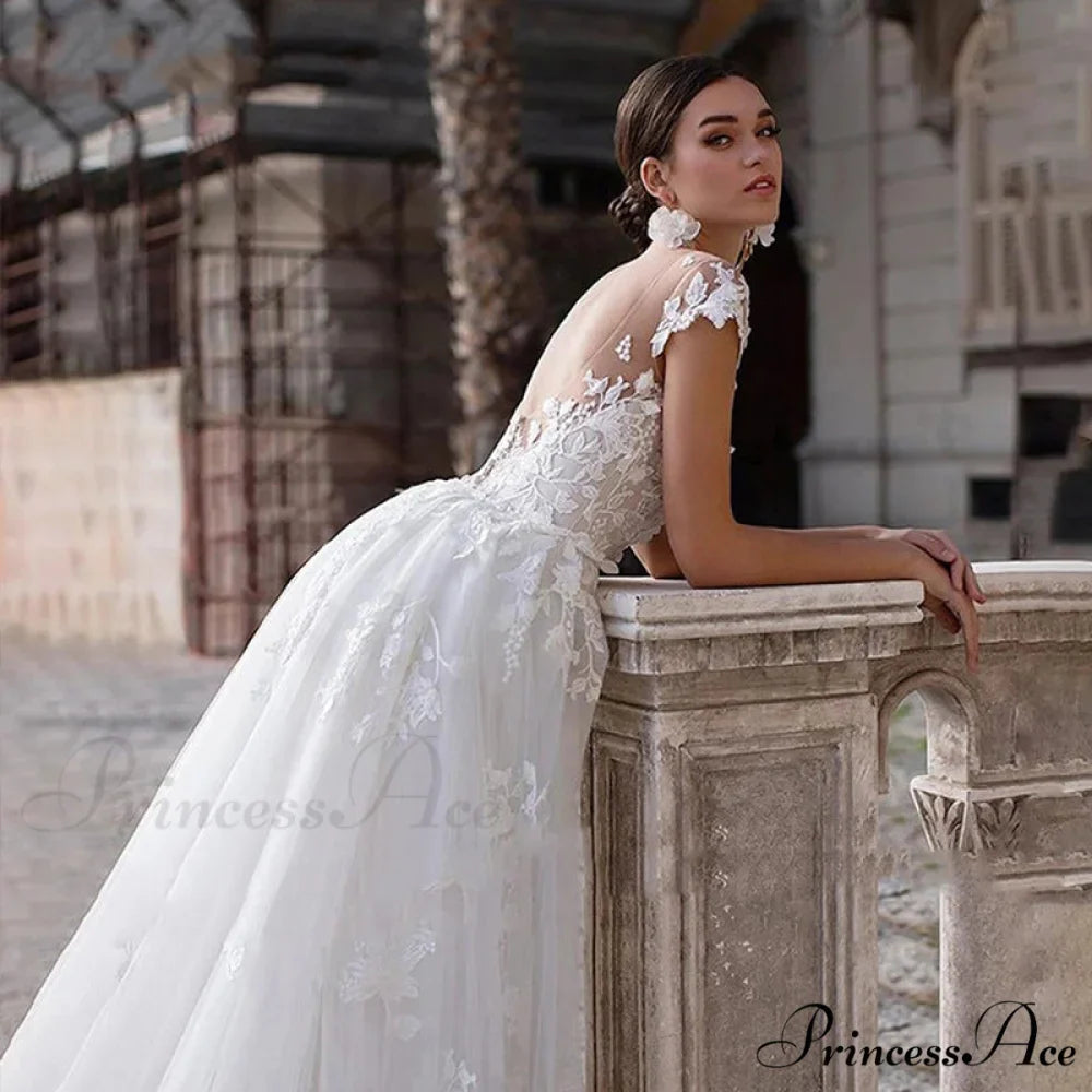 Lace Circular Neck Dual-Use Wedding Gown