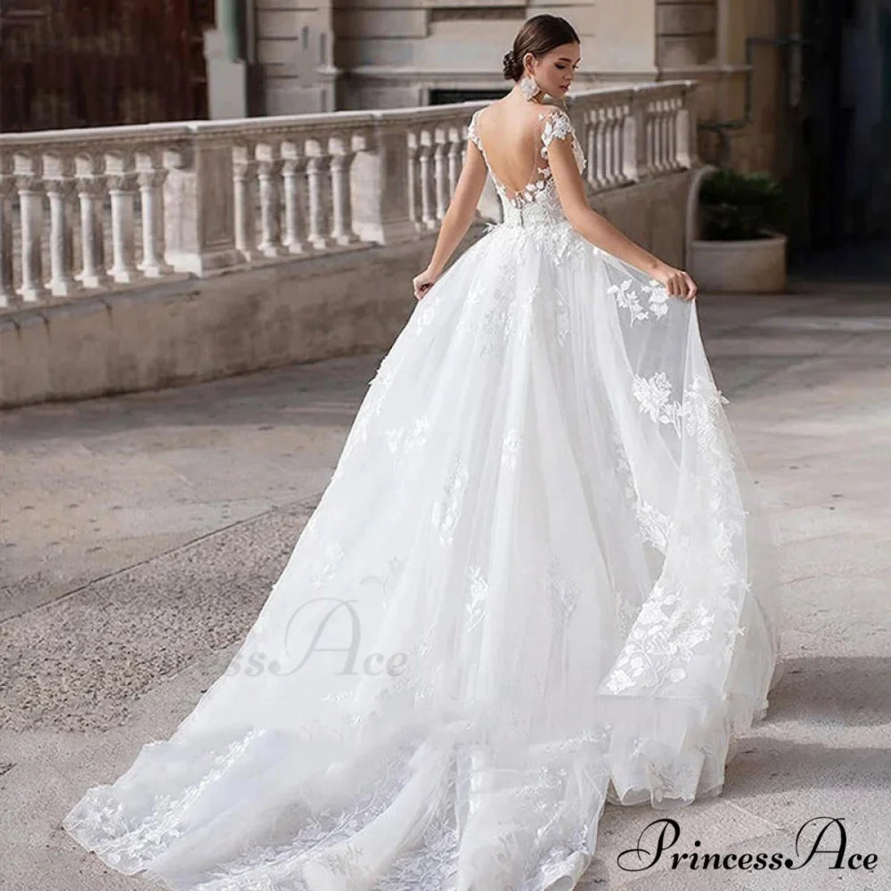 Lace Circular Neck Dual-Use Wedding Gown