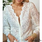 Lace Deep-Neck Floral Classic Long Sleeve Boho Blouse