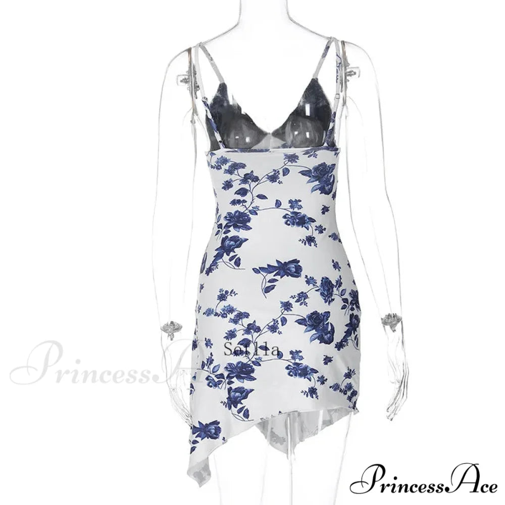 Lace Detail Print Slip Mini Dress