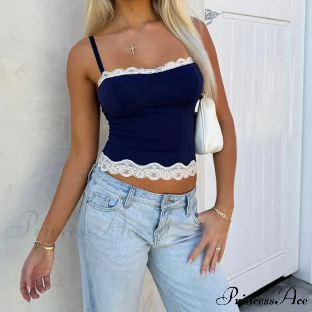 Lace Edging Open Rear Crop Top