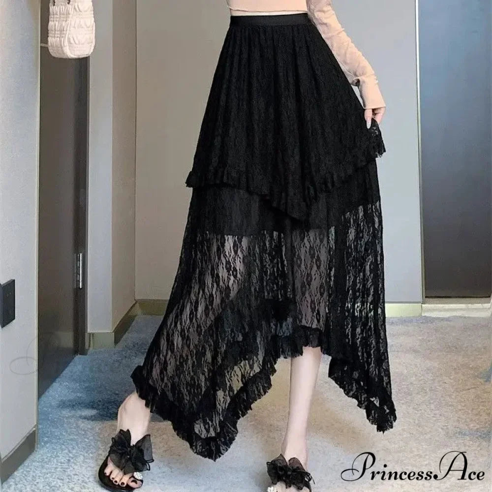 Lace Fairycore Tulle Ruffle Vintage Irregular Skirt