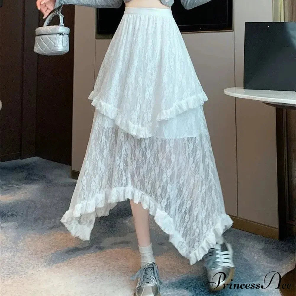 Lace Fairycore Tulle Ruffle Vintage Irregular Skirt